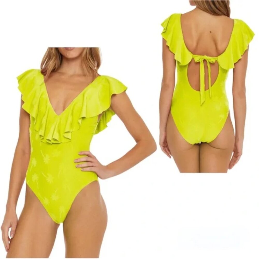 Trina Turk Sway Ruffle Plunge One Piece Swimsuit